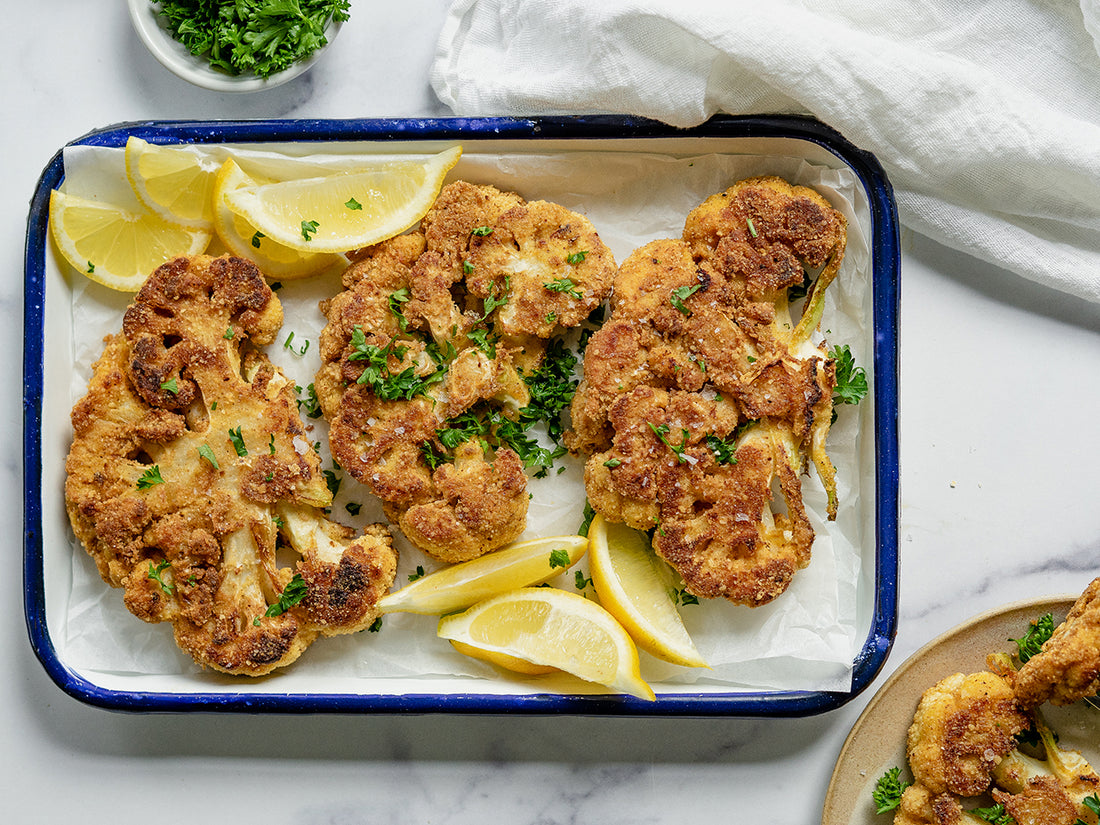 Cauliflower "Schnitzel" Fried in Extra Virgin Olive Oil
