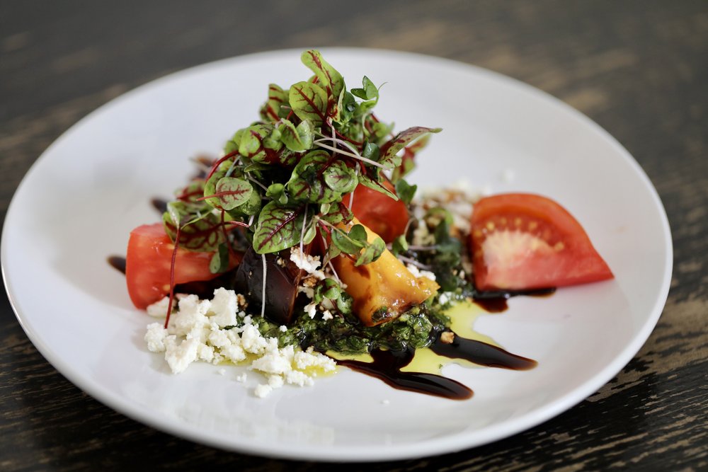 Crab and Tomato Salad with Lemon Aioli and Balsamic Reduction
