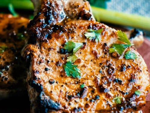 Roasted Garlic Sea Salt Crusted Pork Chop