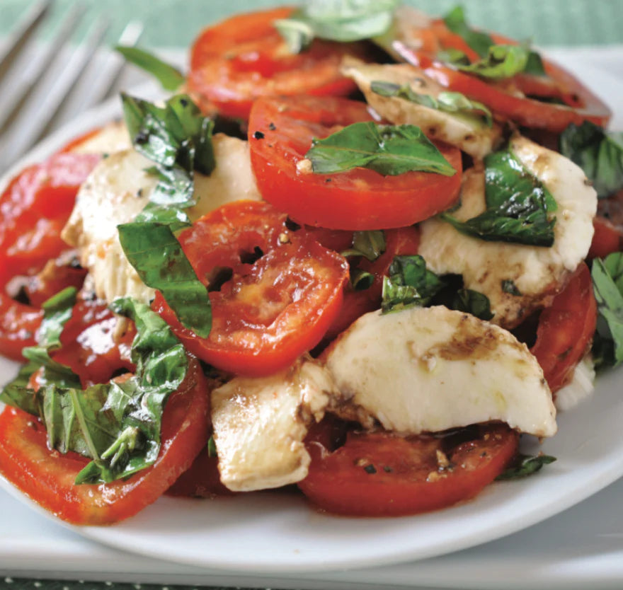 Mozzarella Fresca Salad with Torn Basil and Heirloom Tomato
