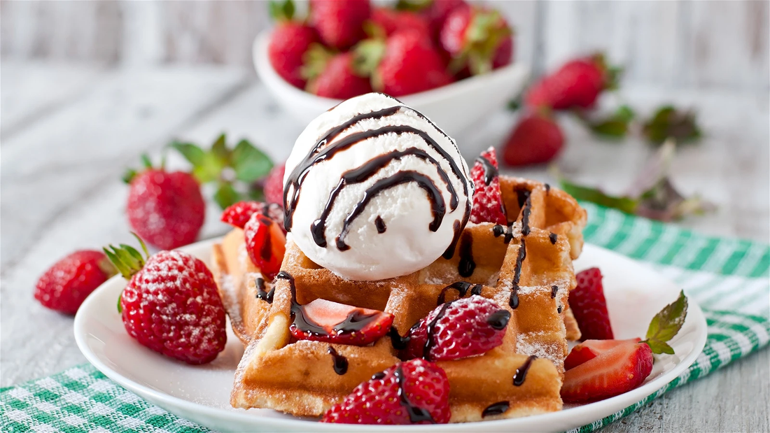 Waffles with Lemon Olive Oil, Fresh Strawberry & Cara Cara Orange-Vanilla Balsamic Compote