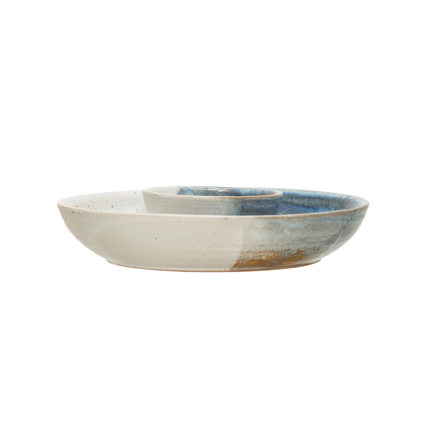 Round Stoneware Chip & Dip, Reactive Glaze