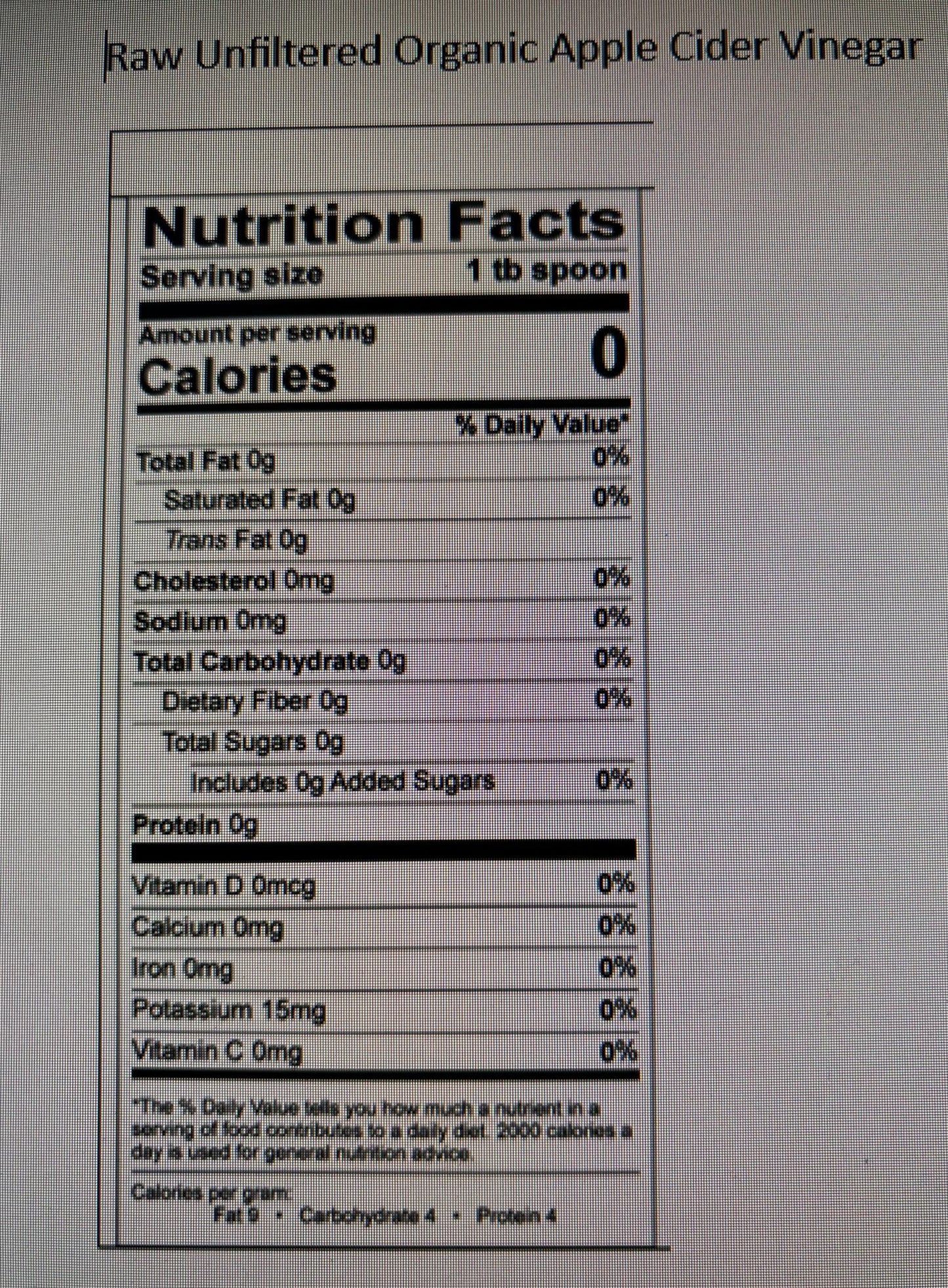 Raw Unfiltered Organic Apple Cider Vinegar