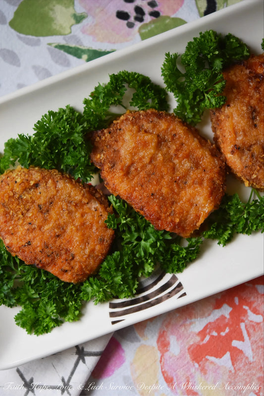 Cinnamon Chile Pork Chops with Potato Chip Crust
