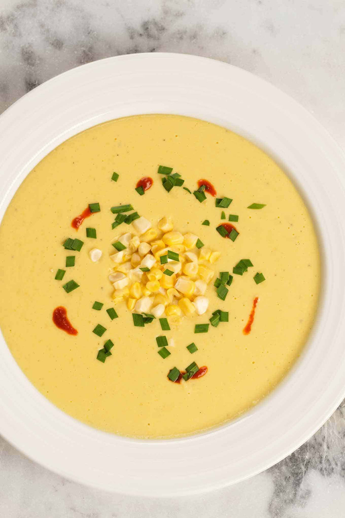 Sweet Summer Corn Bisque with Crispy Fried Shallots & Alonso Coratina