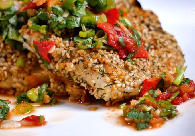 Sesame-Crusted Halibut with Relish