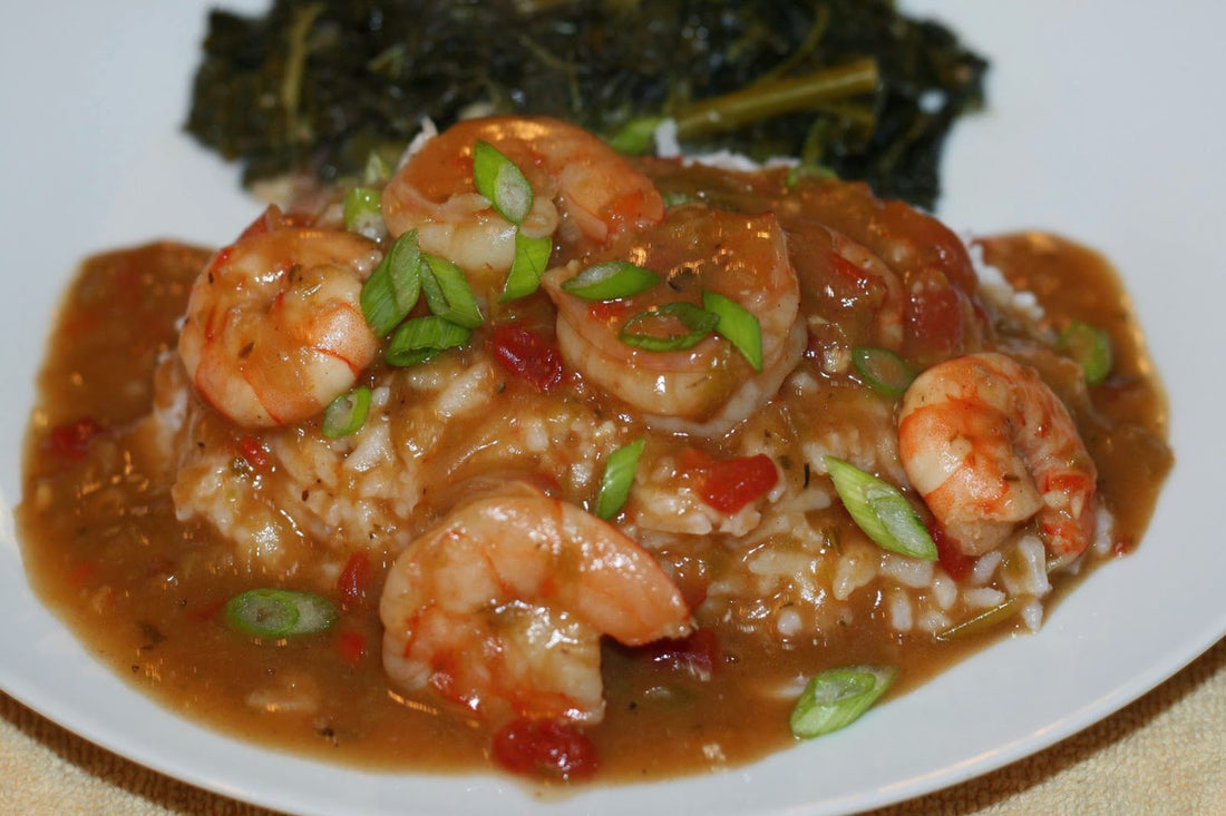 Shrimp Etouffee with Maine-ly Drizzle's Baklouti Fused Artisan Green Chili Oil Roux - AKA Delicious