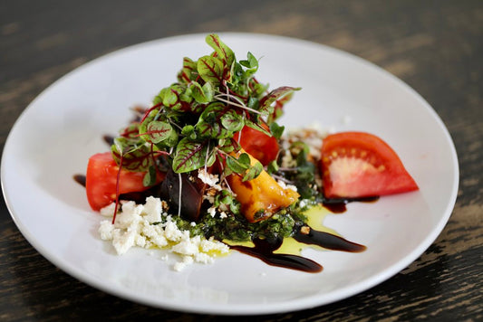 Crab and Tomato Salad with Lemon Aioli and Balsamic Reduction