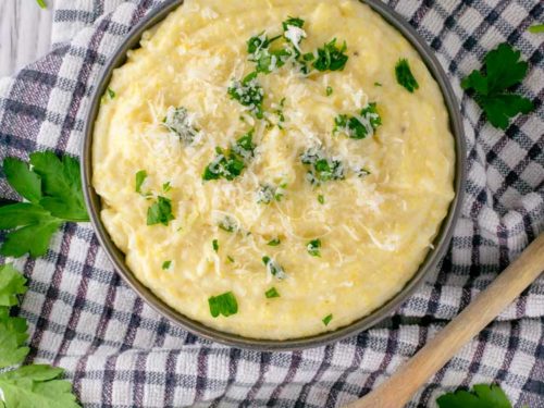 Creamy Pesto Polenta with Goat Cheese