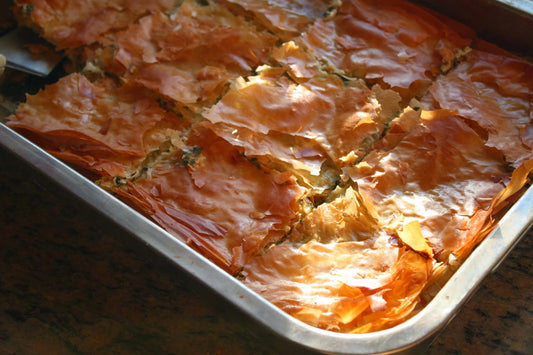 Fall Garden Greens Spanakopita with Garlic Olive Oil