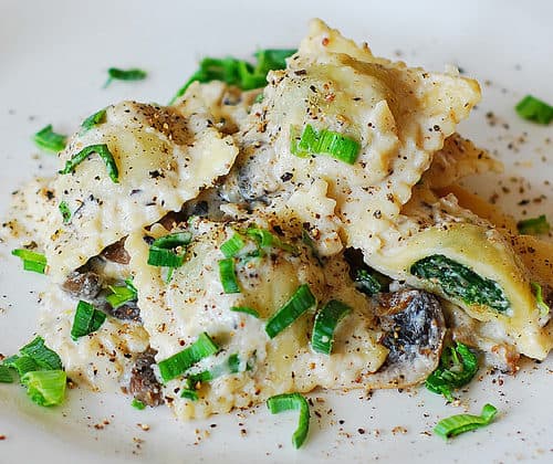 Goat Cheese Ravioli with Caramelized Shallots & Mushroom-Sage