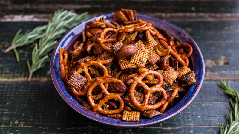 Killer Chocolate Chipotle Snack Mix Makes: