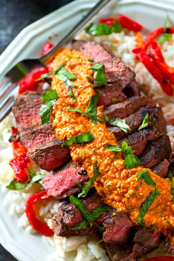 Grilled Sirloin with Shallot and Red Pepper Aioli