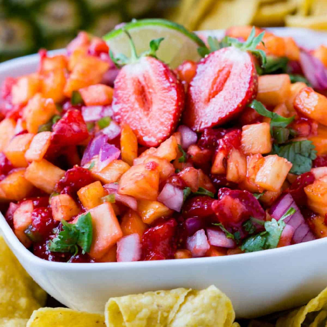 Cantaloupe, Strawberry, and Red Onion Salsa