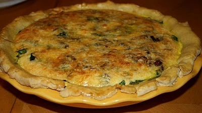 Bacon Cheddar Spinach Quiche with All Extra Virgin Olive Oil Crust Recipe