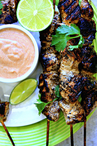 Ginger Soy Chicken Skewers/Thai Almond Satay