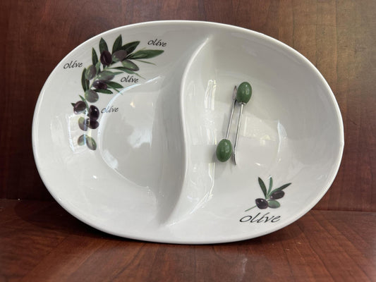 2 Section Dish White 2 Olive Sticks