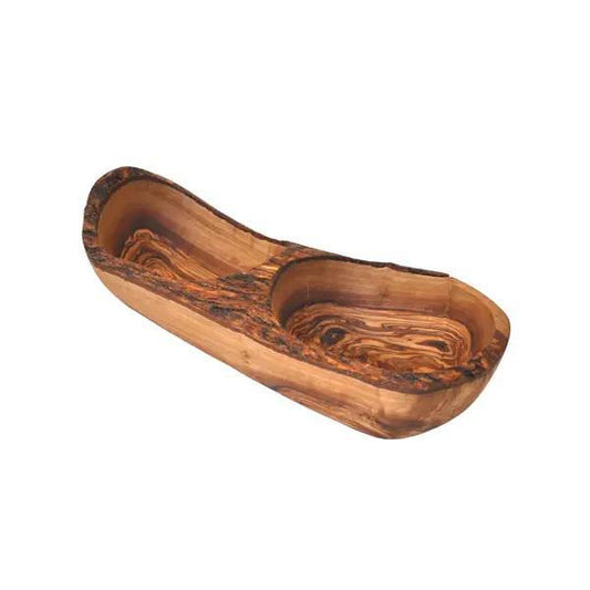 Olive Wood 2 Compartment Natural Appetizer Serving Dish