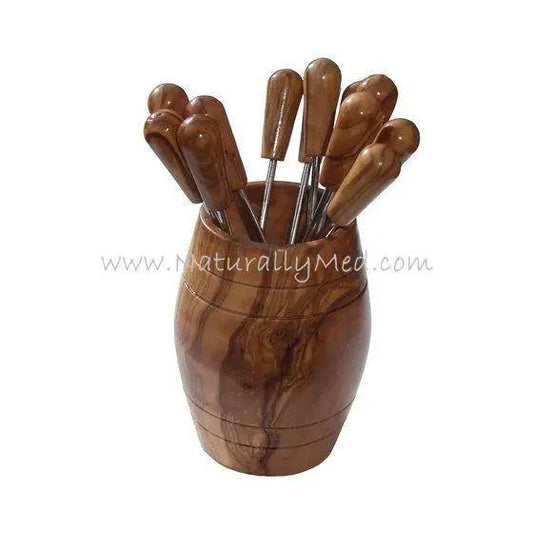 Olive Wood Barrel with 6 Olive Picks