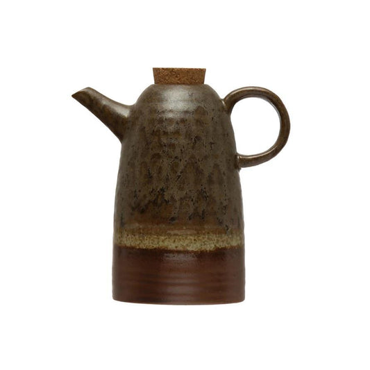 Stoneware Cruet with Cork Stopper, Reactive Glaze