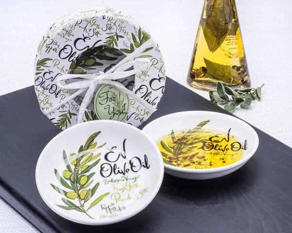 Set of 2 round dipping dishes EV Olive Oil