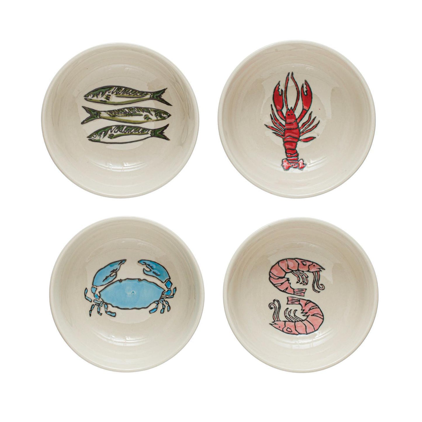 Stoneware Bowl w/ Wax Relief Sea Life, Multi Color