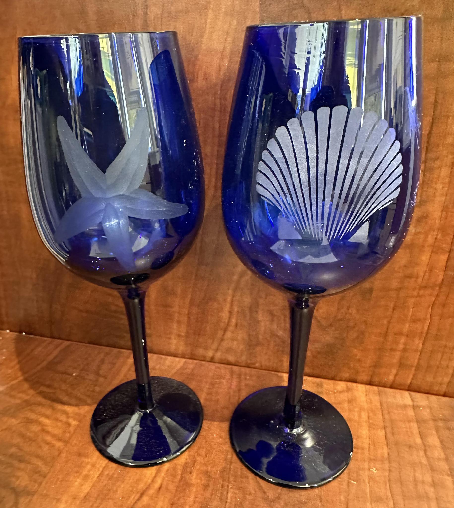 Cobalt Blue Wine Glass (Ocean Theme) – Maine-ly Drizzle