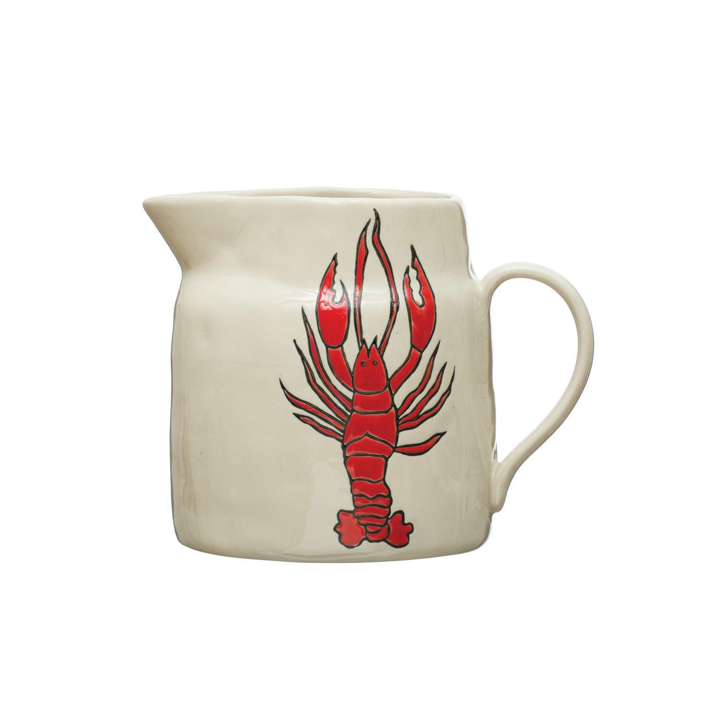 56 oz. Stoneware Pitcher w/ Wax Relief Lobster, Red & White