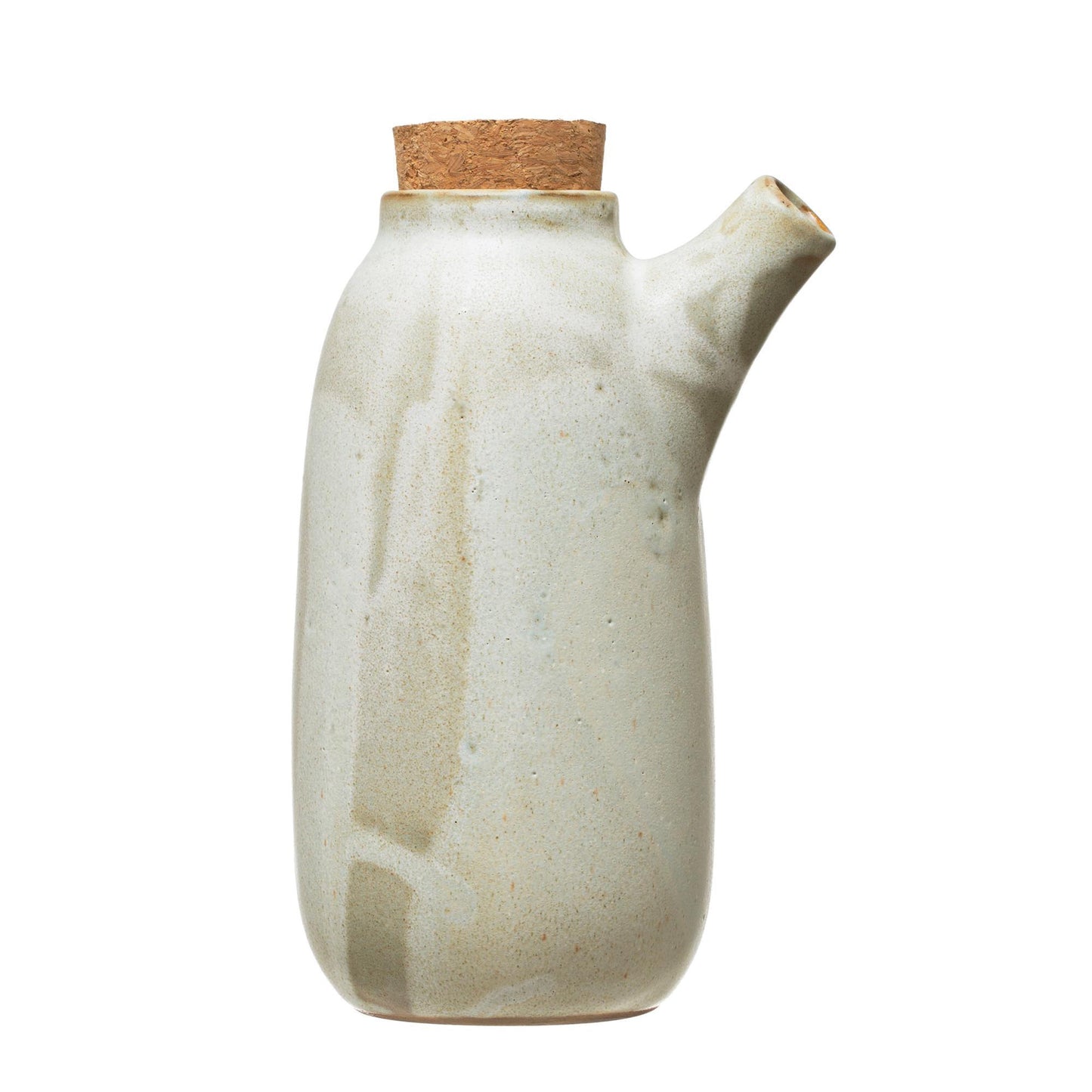 Cream Stoneware Bottle with Cork Lid, Reactive Glaze