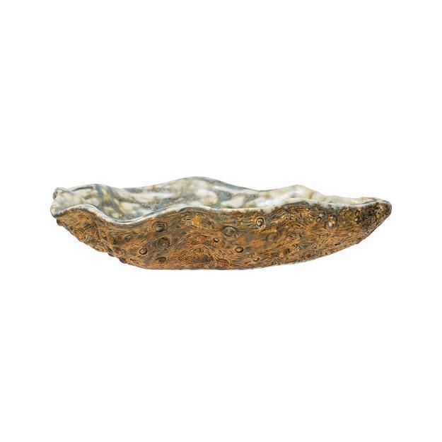Stoneware Oyster Shell Dish with Reactive Glaze